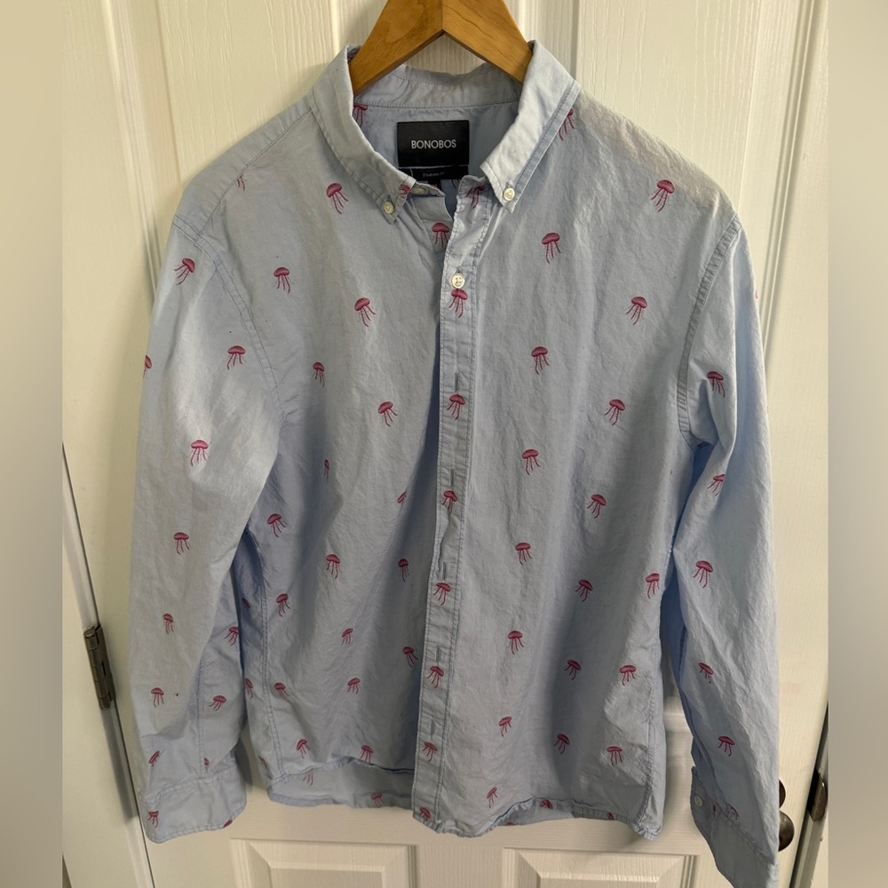 Bonobos Sky Blue Shirt with Pink Jellyfish Pattern